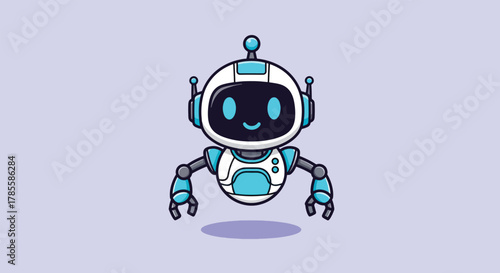 Adorable cartoon robot with blue eyes and antenna floating in the air.