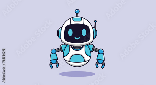 Adorable Cartoon Robot with Blue Accents Floating.