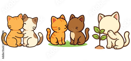 set cute cats in various fur colors