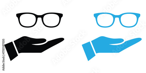Vision care offered with hands holding eyeglasses icons set,Hand holding glasses, vector illustration design. Hands collection.