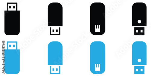 USB drive icons in black and blue for data storage solutions,Usb icon logo design. Flash disk sign and symbol. flash drive sign. usb charging
