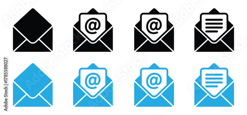 Modern email symbol set for business communication needs,Communication icon set. Conversation, message, contact, announcement, email, phone, television, radio, speaker, chat online and more.