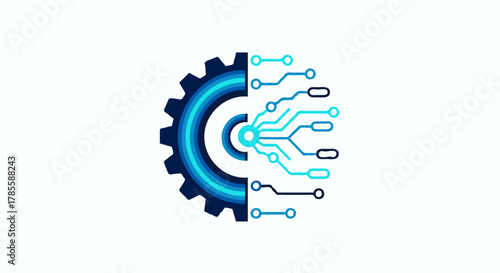 Gear and circuit board vector illustration representing technology and engineering ideal for digital transformation and innovation concepts.