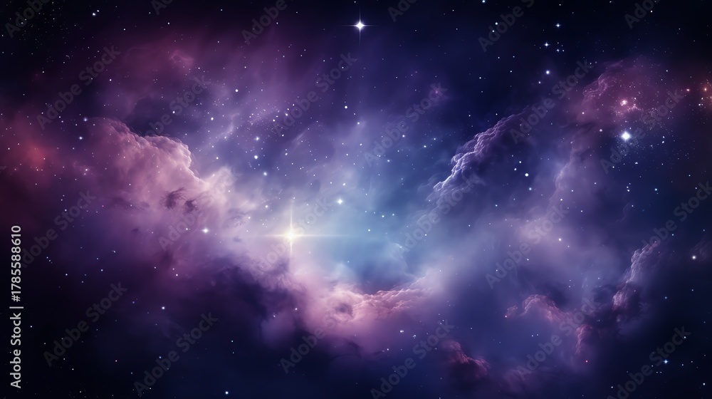 Naklejka premium Vivid cosmic nebula with stars and clouds