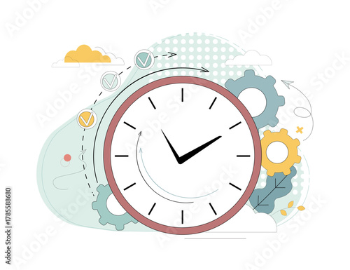 Time concept. Rational use of time. Clock with hands. Lack of time. Flat vector illustration for websites, postcards, posters.eps