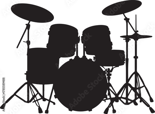 black silhouette of snare drum on white background, vector