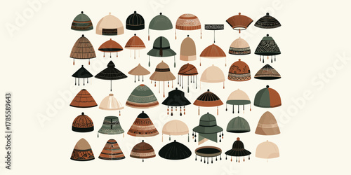 A Collection of Diverse and Unique Hats from Various Cultures, Showcasing Traditional Headwear Styles