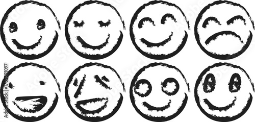 Web Hand-Drawn Happy Sketch Emoticons Set