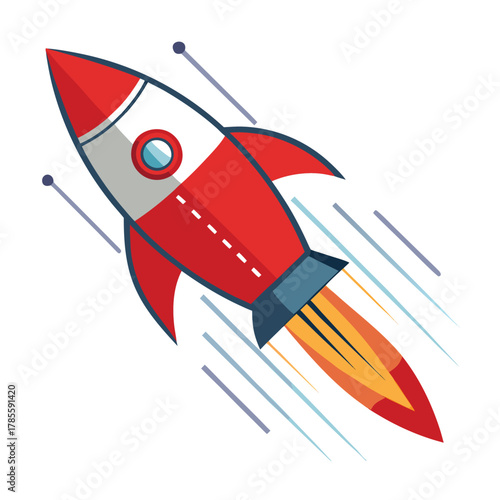 Red Rocket Flying Fast with Motion Trails - Startup Speed