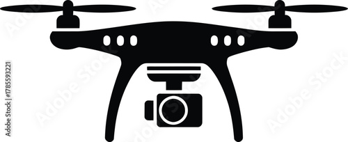 Drone icon with camera, modern quadcopter uav tech innovation.