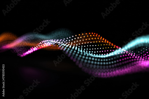 Abstract background made of neon dots creating wave effect