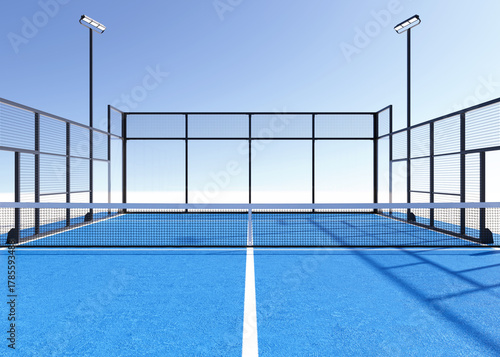 3D Render of Blue Pickleball or Padel Court on White