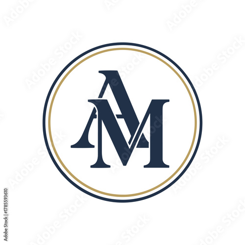 Elegant am monogram logo, classy embossed circle on cream paper