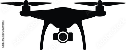 Black drone with camera icon, unmanned aerial vehicle symbol