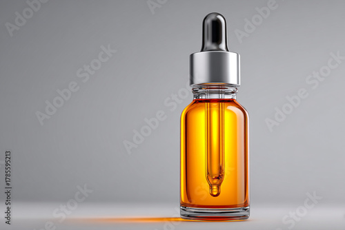 Wallpaper Mural Golden liquid in a glass dropper bottle with a sleek silver cap on a clean gray background Torontodigital.ca