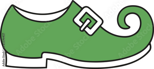 Whimsical green elf shoe design with buckle and curled toe perfect for st patricks day festive occasions