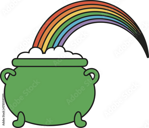 A Bright Pot of Green Filled with Overflowing White Clouds and an Arching Rainbow Pouring Out Representing Fortune and Good Luck on Saint Patrick's Day Celebrations