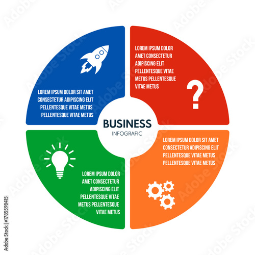 4 steps circle sectors chart, cycle diagram inforgaphic, report or presentation vector template, business process illustration
