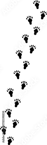 Seamless paw print pattern, black dog and cat footprints background, cute pet animal trail design, vector illustration, isolated backdrop