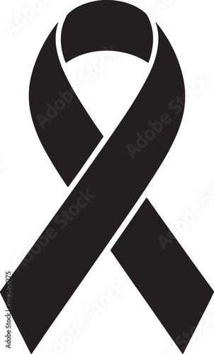 Black awareness ribbon symbol for mourning condolence loss and support concept