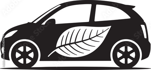 Ecological electric car silhouette with leaf energy transport design