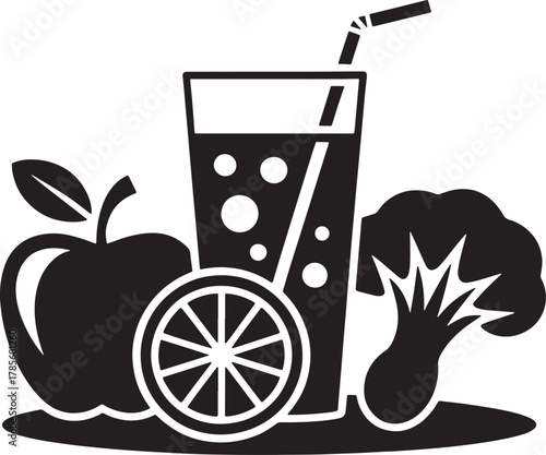 Healthy lifestyle symbol with fruit juice vegetable apple and orange slice