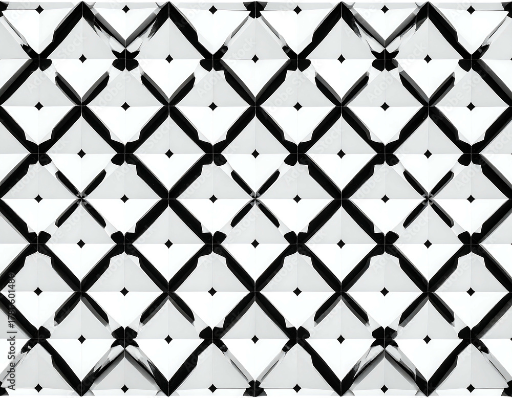 Naklejka premium A monochromatic geometric design featuring repeating diamond shapes with central small black dots and X patterns