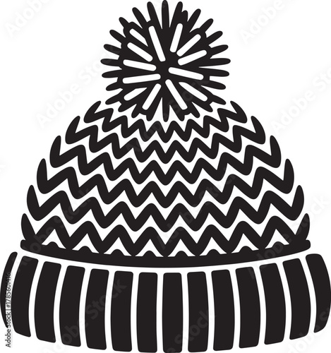 Knitted Winter Hat Vector Graphic Design With Pom Pom Headwear For Cold Weather Apparel