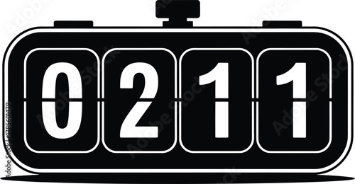 Mechanical Counter Displaying Number Zero Two One One with Black and White Design