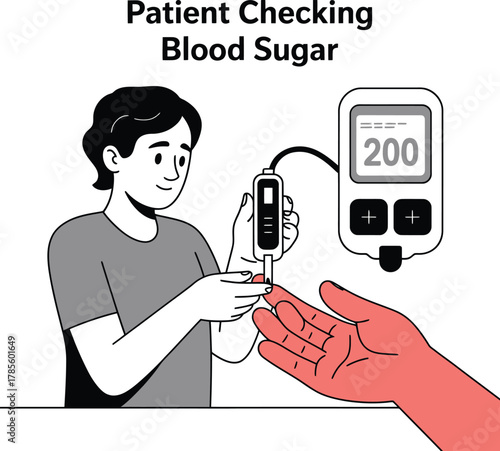 Patient checking blood sugar vector for diabetes monitoring concept illustration