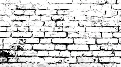 Black and white distressed brick wall texture background. Grungy monochrome urban masonry surface pattern for vintage design elements and overlays.