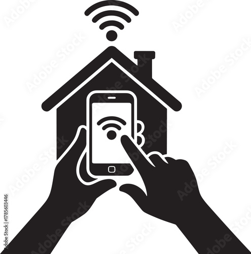Smart house control with mobile app and wifi connection on transparent background