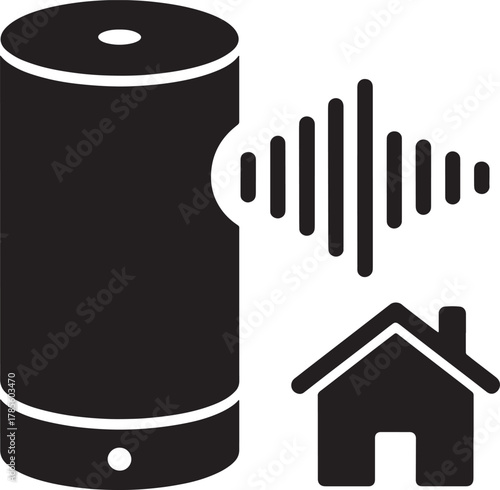 Smart speaker with sound waves home automation black silhouette on transparent