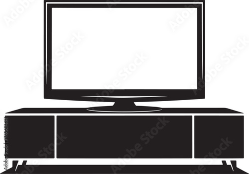 Television set on cabinet vector illustration isolated on transparent background