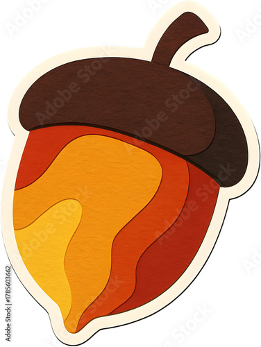 Autumn acorn paper cut collage style sticker transparent background layered texture warm fall colors clean outline commercial use