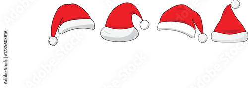 Realistic set of santa red hats _christmas & new year red hat collection_holiday stock vector illustration.eps
