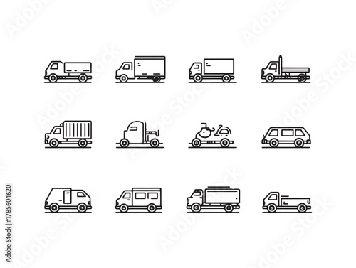 Mini Truck line art efficient delivery machine