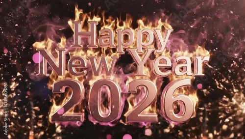 Happy New Year 2026 Celebration with Fireworks and Fiery Background