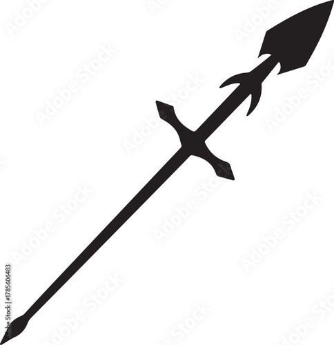 black silhouette of spear on white background, vector