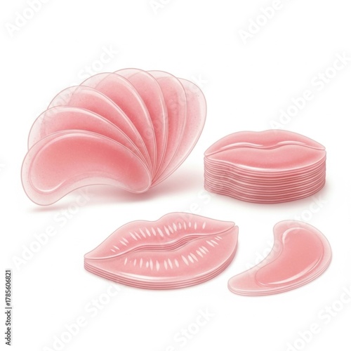 Pink Lip-shaped Snack Plates and Dishware Set on White Background
