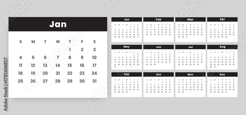 minimal 2026 monthly calendar template in printable design