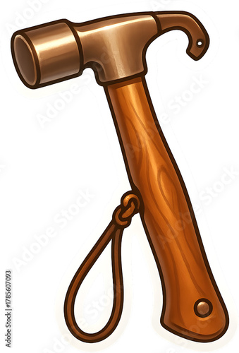Autumn metallic tent stake hammer sticker PNG transparent background clean outline soft shadow high detail commercial use
