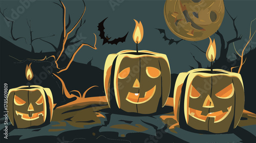 Halloween candle vector illustration with clean shapes and minimalist design