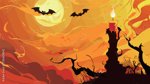 Halloween candle vector illustration with clean shapes and minimalist design