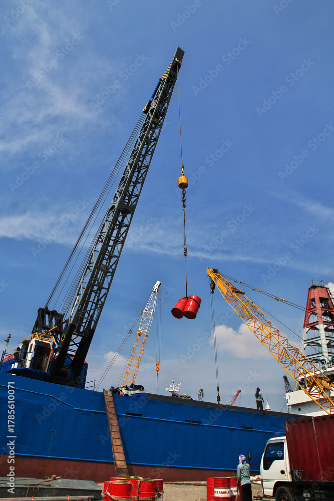 Fototapeta premium Jakarta, Indonesia - 29 Jul 2016. The cargo port in Jakarta city