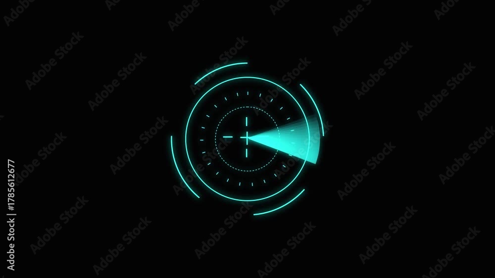 Futuristic Cyan Radar Scope Targeting System Interface on animation ...