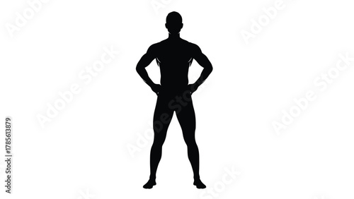 Confident Muscular Male Silhouette Standing in Power Pose - Vector Illustration