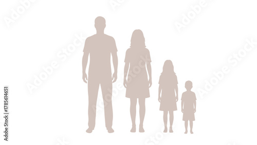 Family Silhouettes Vector Illustration - Male, Female, and Two Children Standing Figures