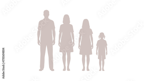Family Silhouettes Set. Vector illustration of adult man, woman, teenage girl, and young child representing human population, generation, and demographics.