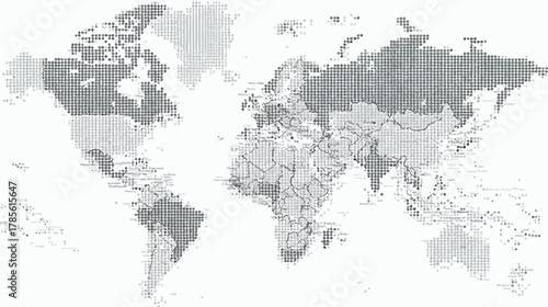 Grayscale World Map with Countries and Borders for Global Geography and International Distribution Concepts